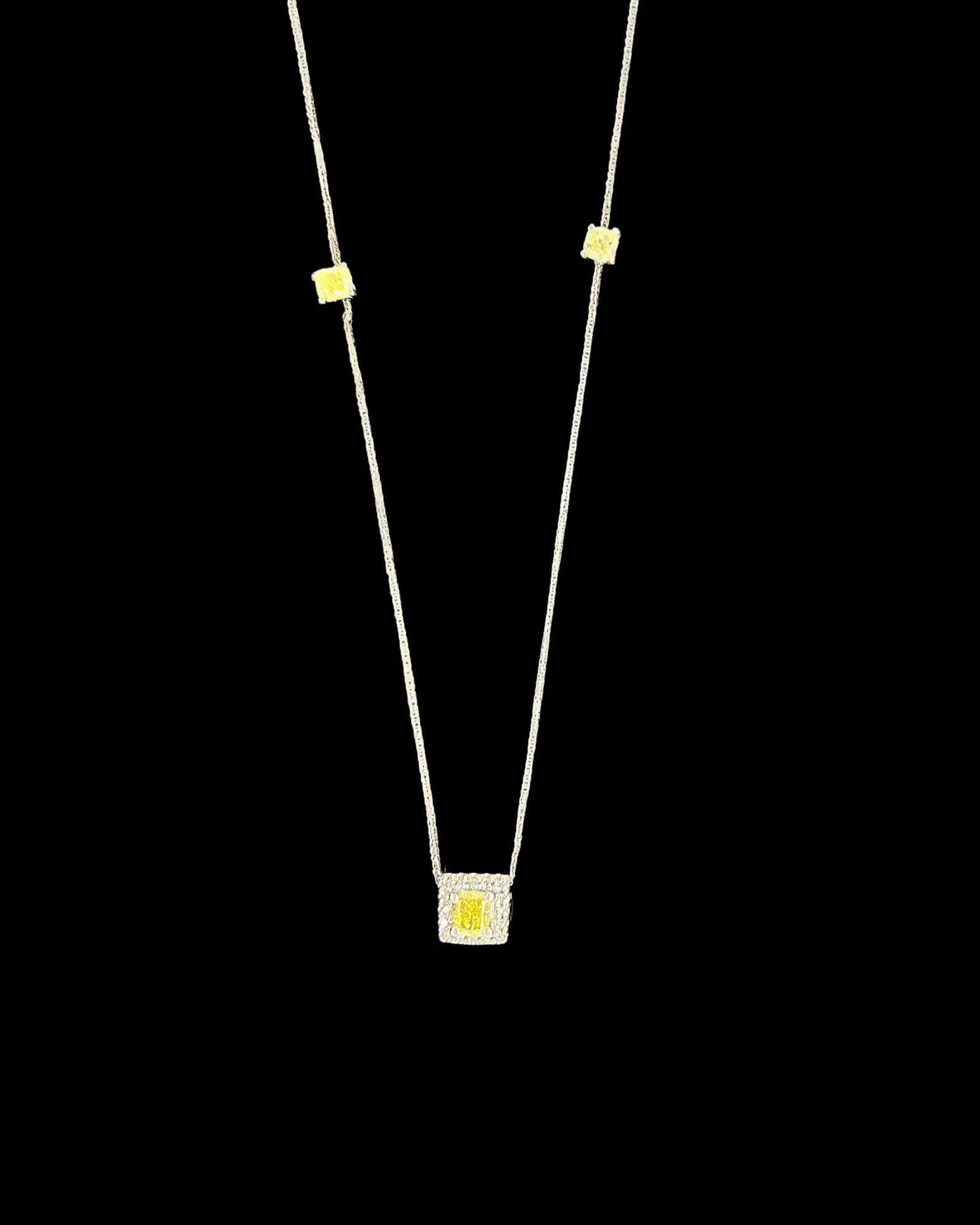 Square Citrine Gemstones Diamond Necklace 14kt