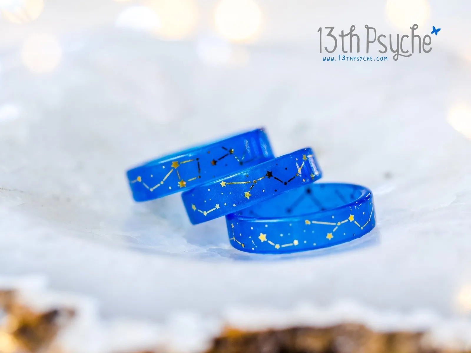 Star constellations blue resin ring