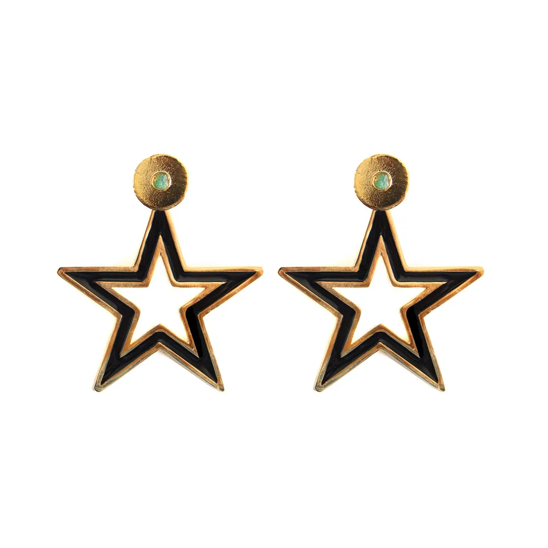 Star Dimensiones Collection Colombian Raw Emerald & 24k Gold Plated Big Earrings