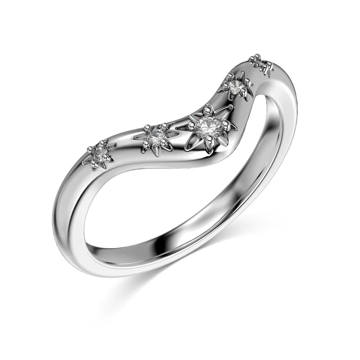 Starburst Organic V Curved Chevron Wishbone Wedding Eternity Ring