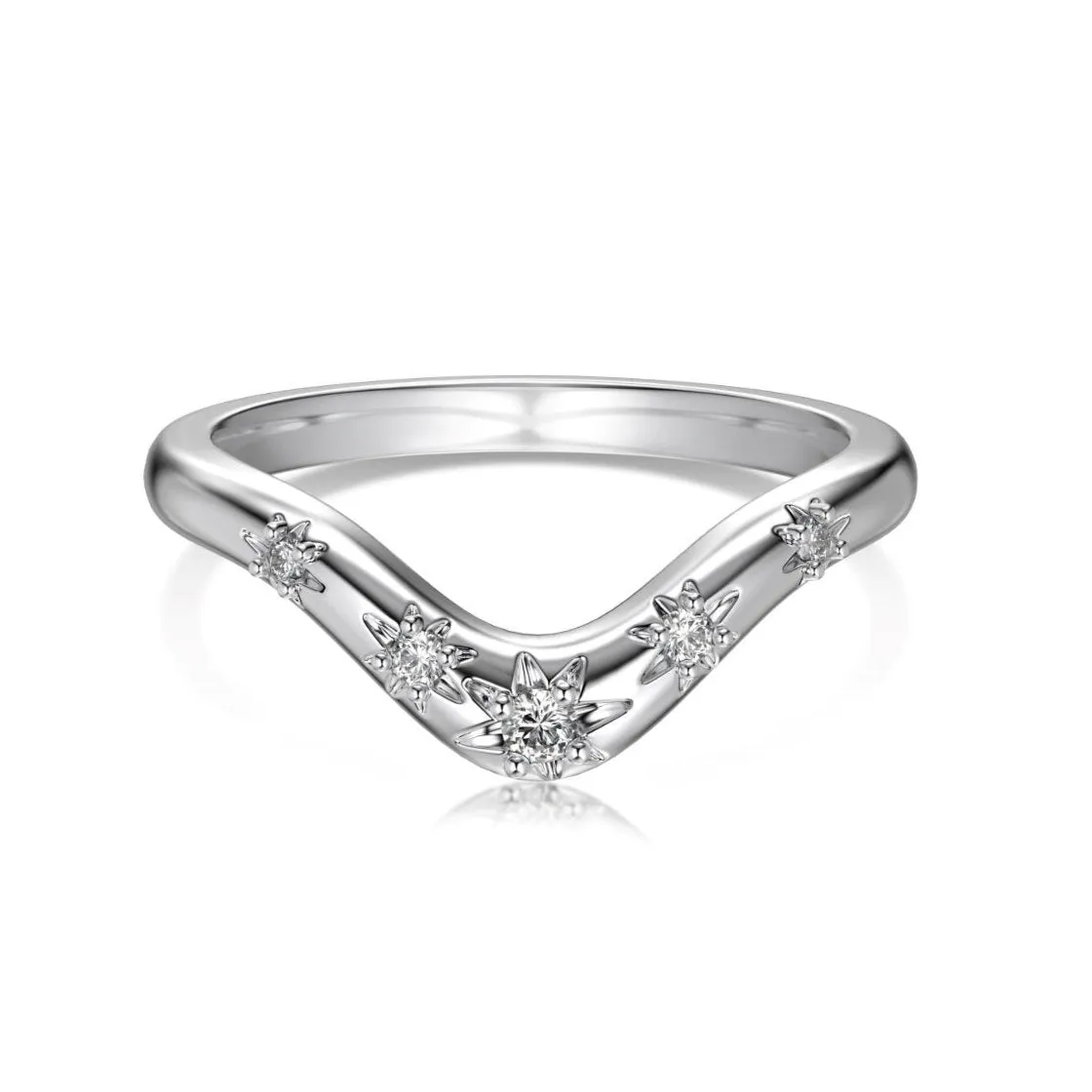 Starburst Organic V Curved Chevron Wishbone Wedding Eternity Ring