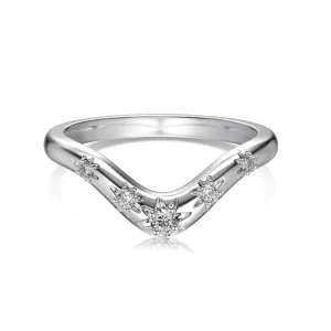 Starburst Organic V Curved Chevron Wishbone Wedding Eternity Ring