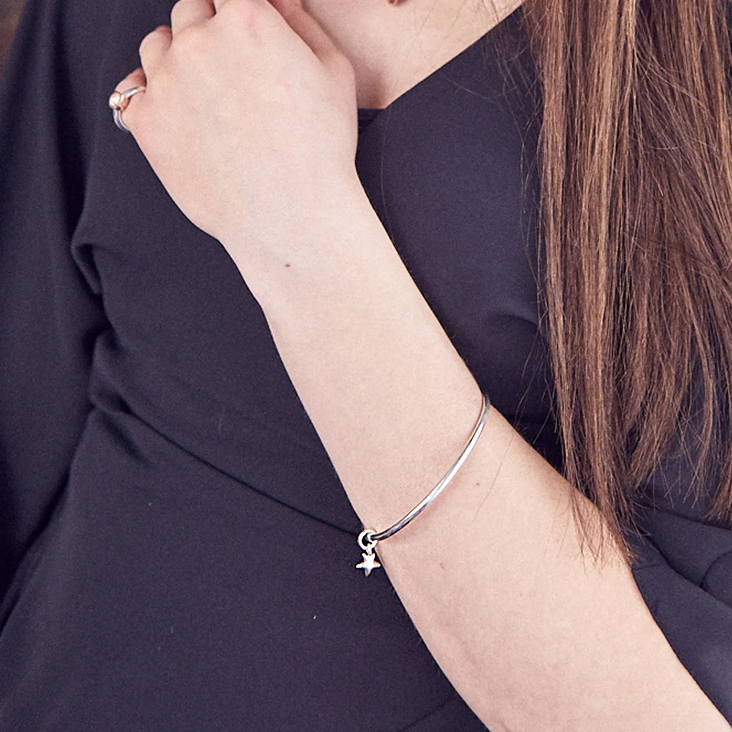 Stardust Silver Charm Bangle