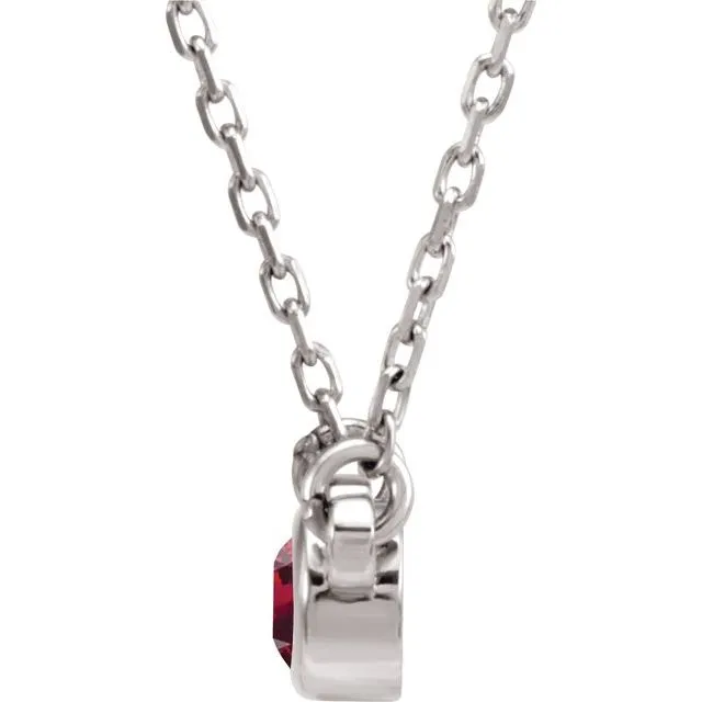 Sterling Silver 3 mm Round Lab-Created Ruby Bezel-Set Solitaire 16" Necklace