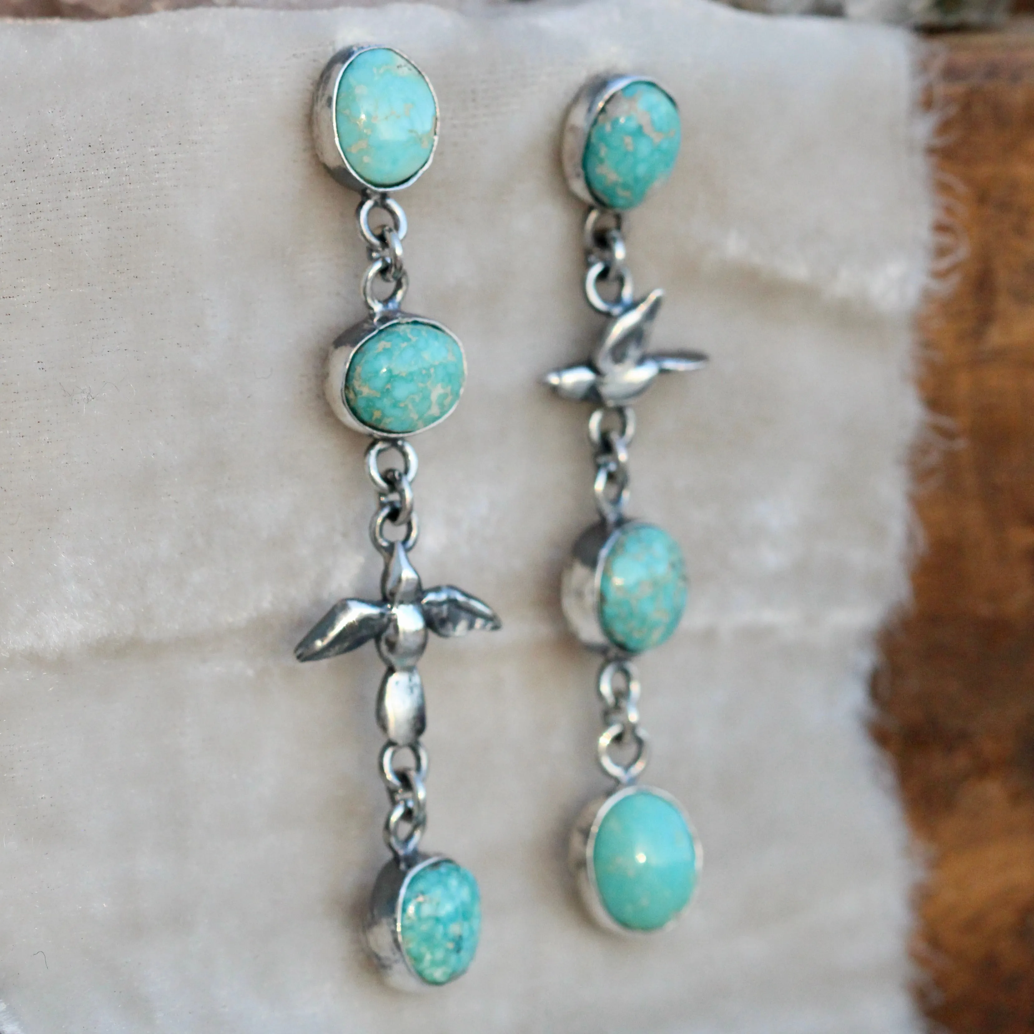 Sterling Silver birds and Turquoise earrings