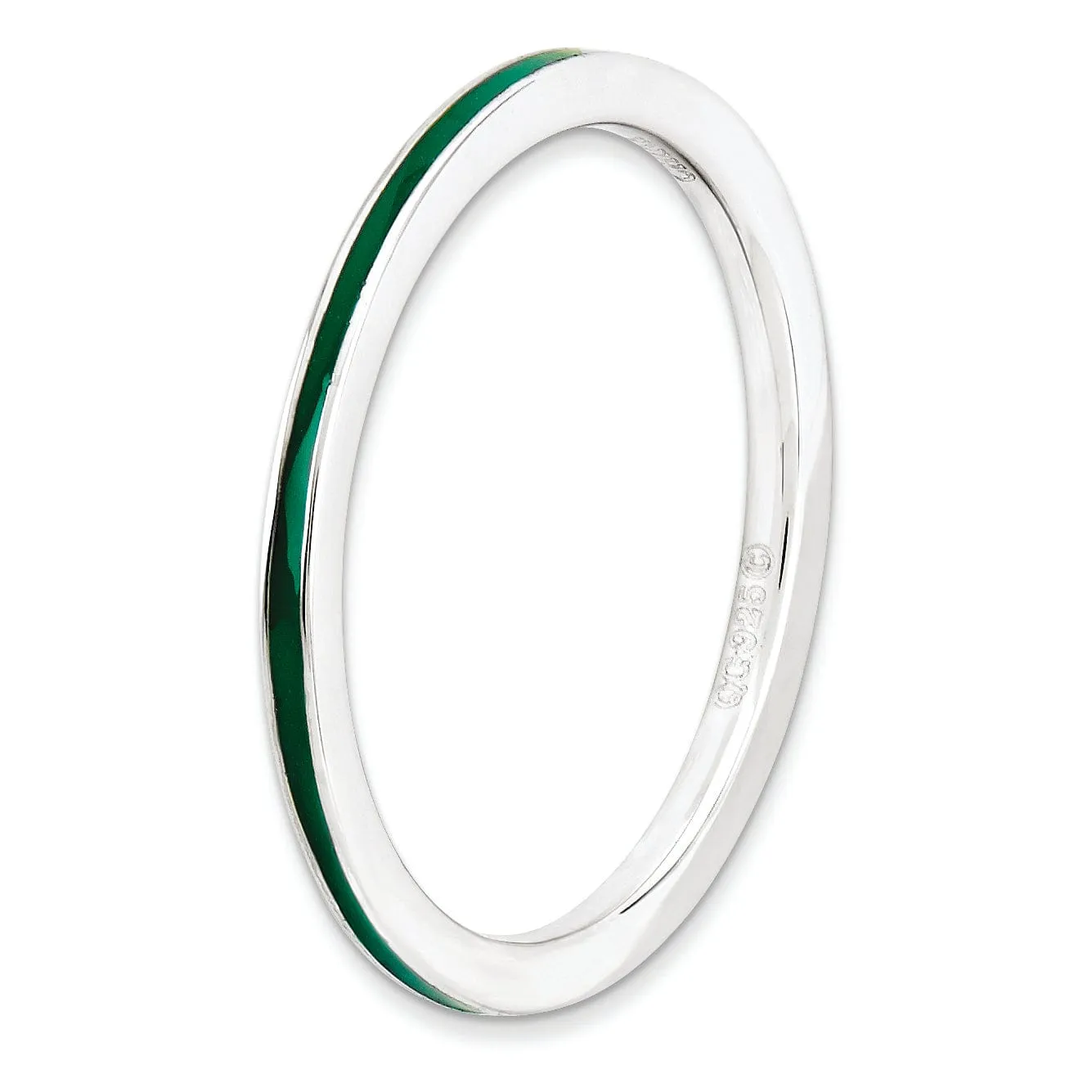 Sterling Silver Green Enameled 1.5MM Ring