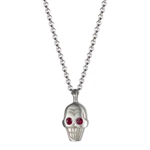 Sterling Silver Large Skull Pendant with Ruby Eyes