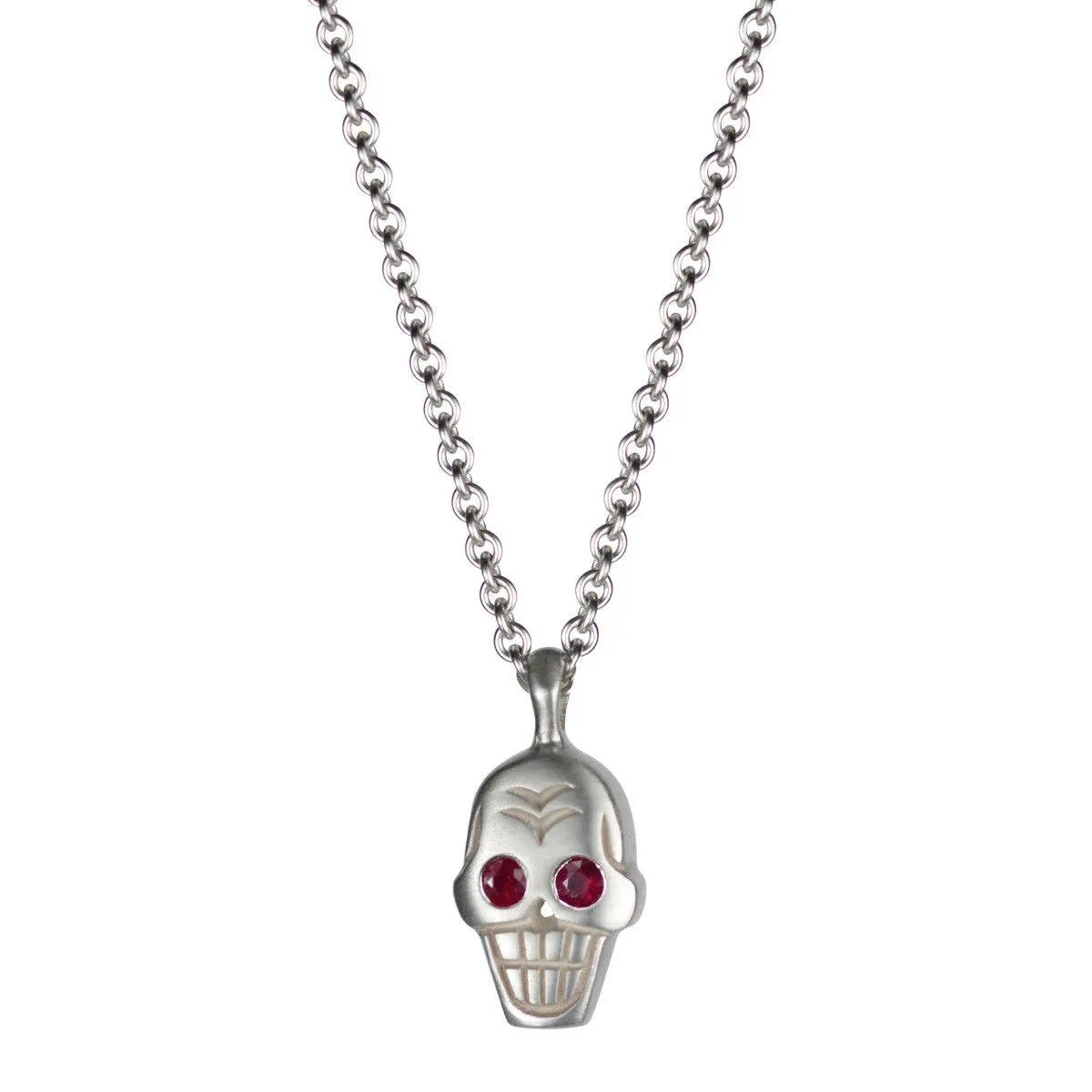 Sterling Silver Large Skull Pendant with Ruby Eyes