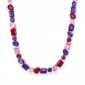 Sterling Silver Red Violet And Pink Zirconia Stones Choker Necklace KE2196-477-7-L42V