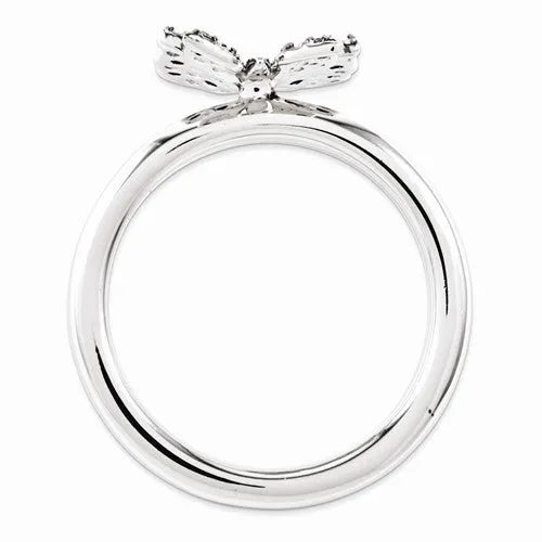 Sterling Silver Stackable Expressions Black Plated Diamond Butterfly Ring