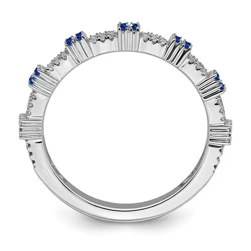 Sterling Silver Stackable Expressions Created Blue Sapphire and Diamond Ring