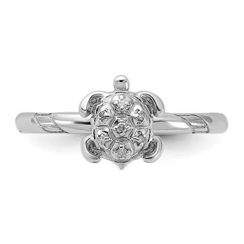 Sterling Silver Stackable Expressions Diamond Turtle Ring