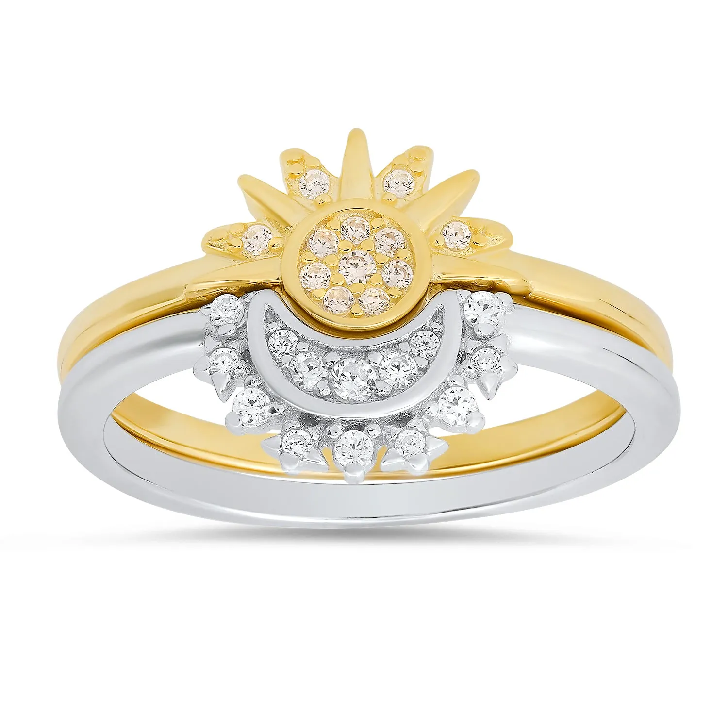 Sterling Silver Two-Tone Sun/Moon 2pc Stackable Ring Set