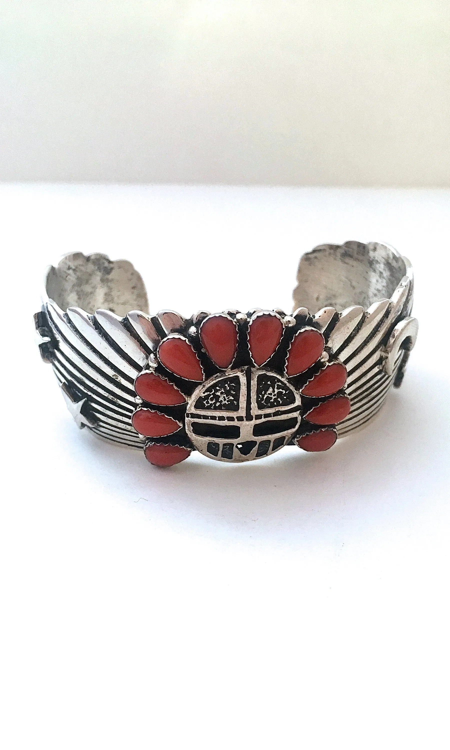 SUN WORSHIP Navajo Tsohanoai Celestial Moon and Stars Coral Cuff