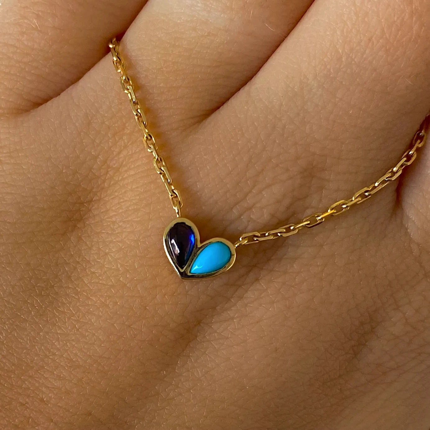 Sweetheart Necklace Blue Sapphire & Turquoise