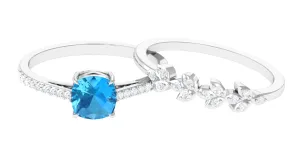 Swiss Blue Topaz and Diamond Stackable Ring Set