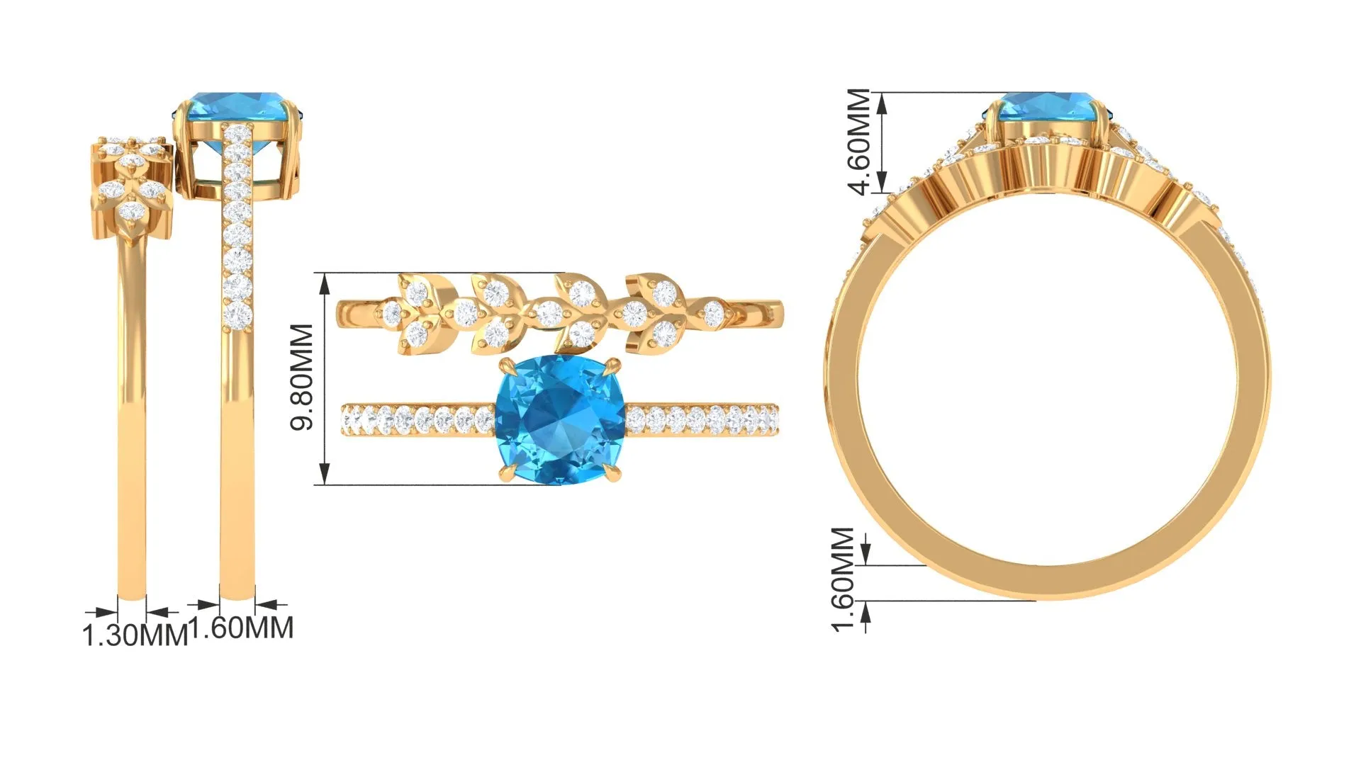 Swiss Blue Topaz and Diamond Stackable Ring Set