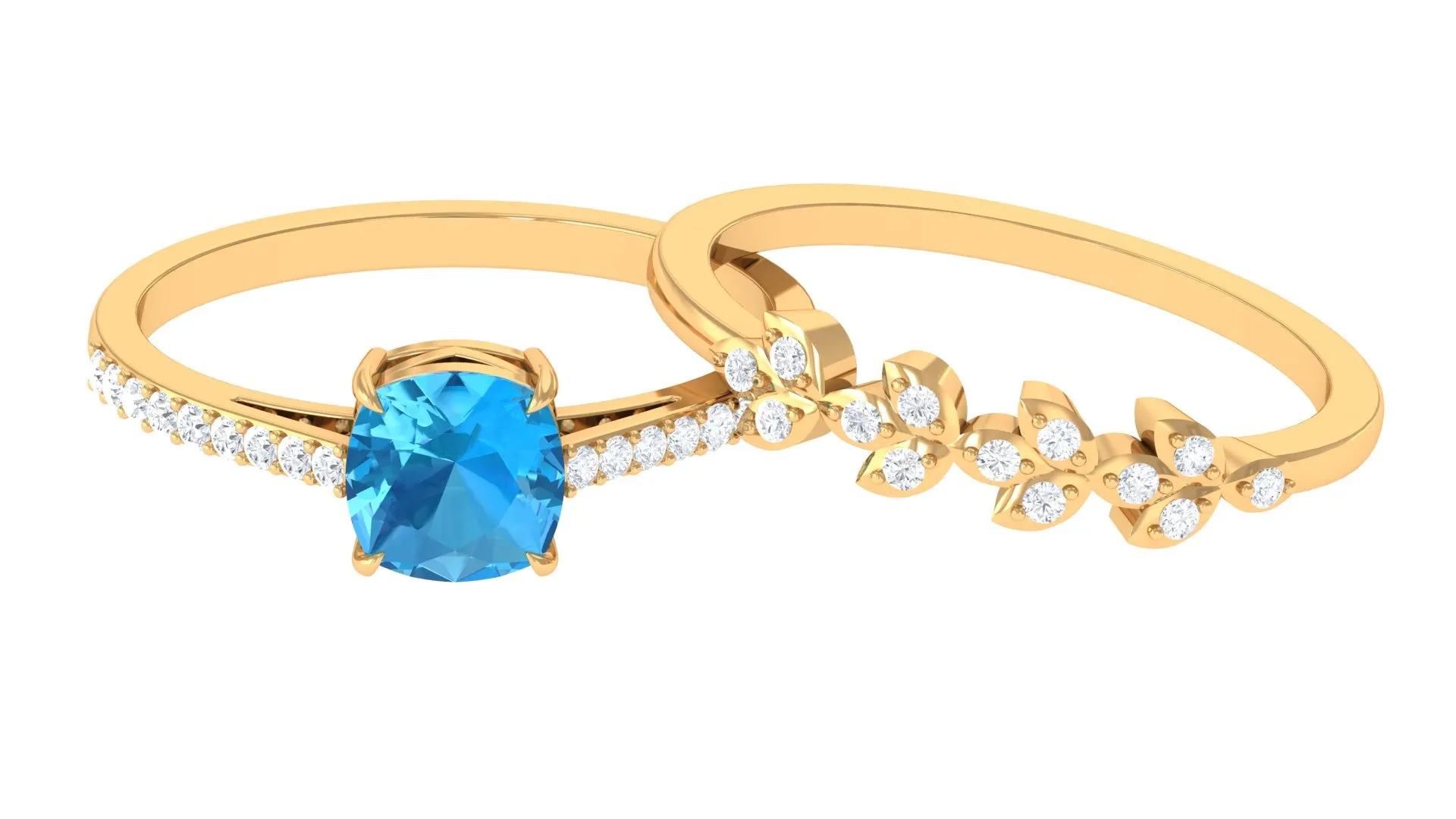 Swiss Blue Topaz and Diamond Stackable Ring Set