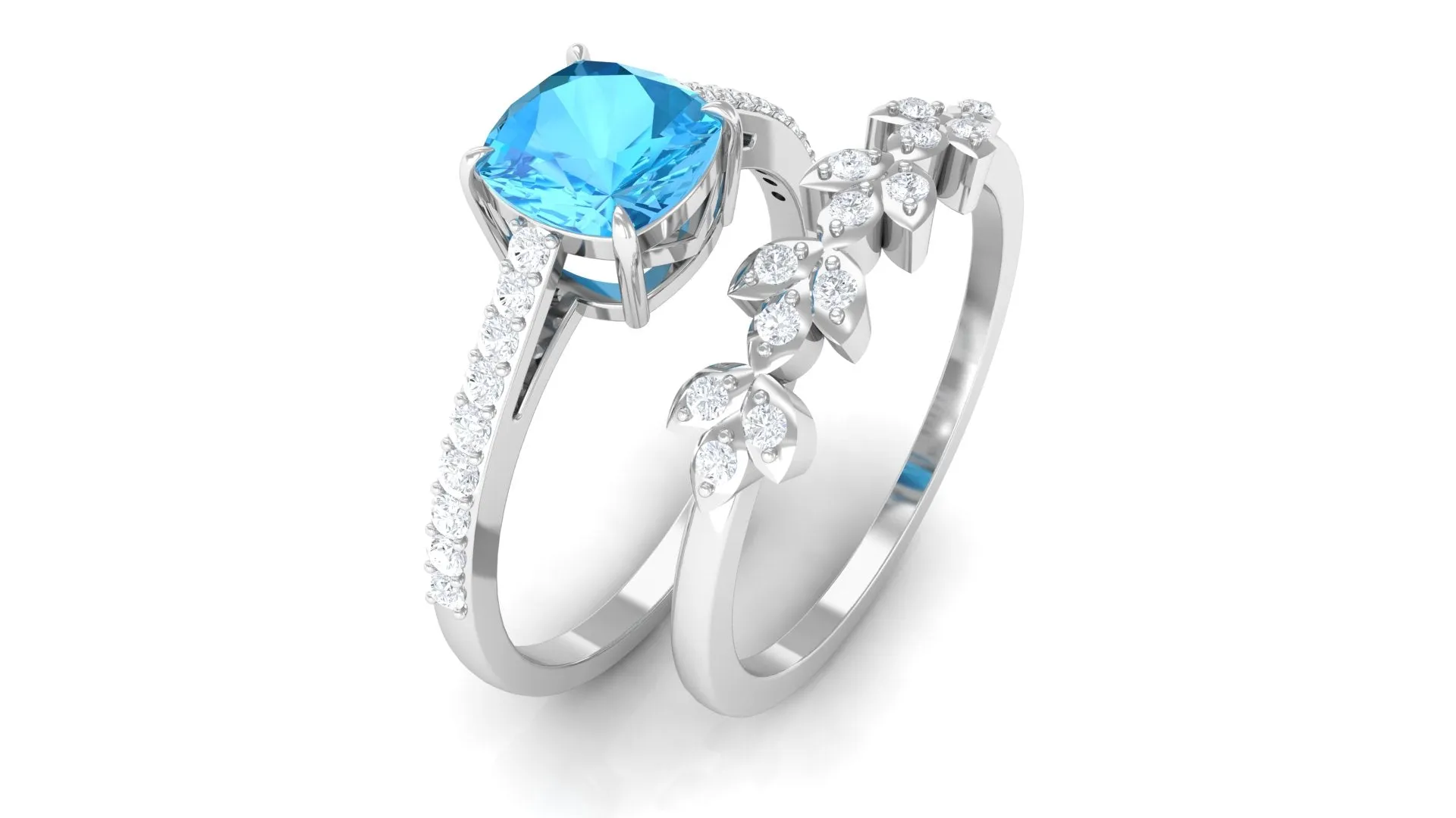 Swiss Blue Topaz and Diamond Stackable Ring Set