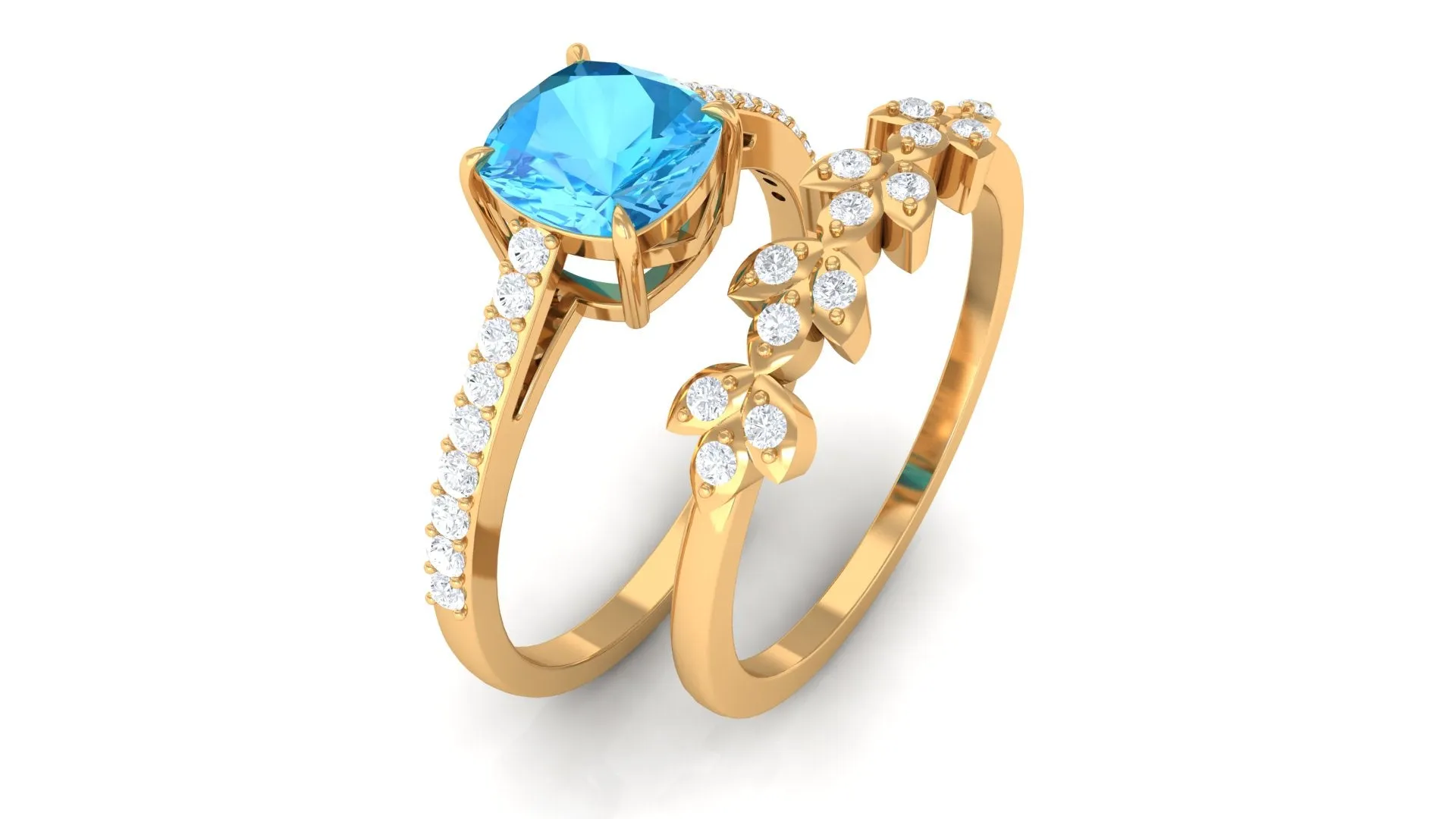 Swiss Blue Topaz and Diamond Stackable Ring Set