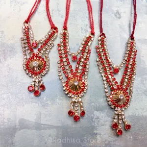 Temple Dome - Ruby Red- Multi Strand - Rhinestone Deity Necklace