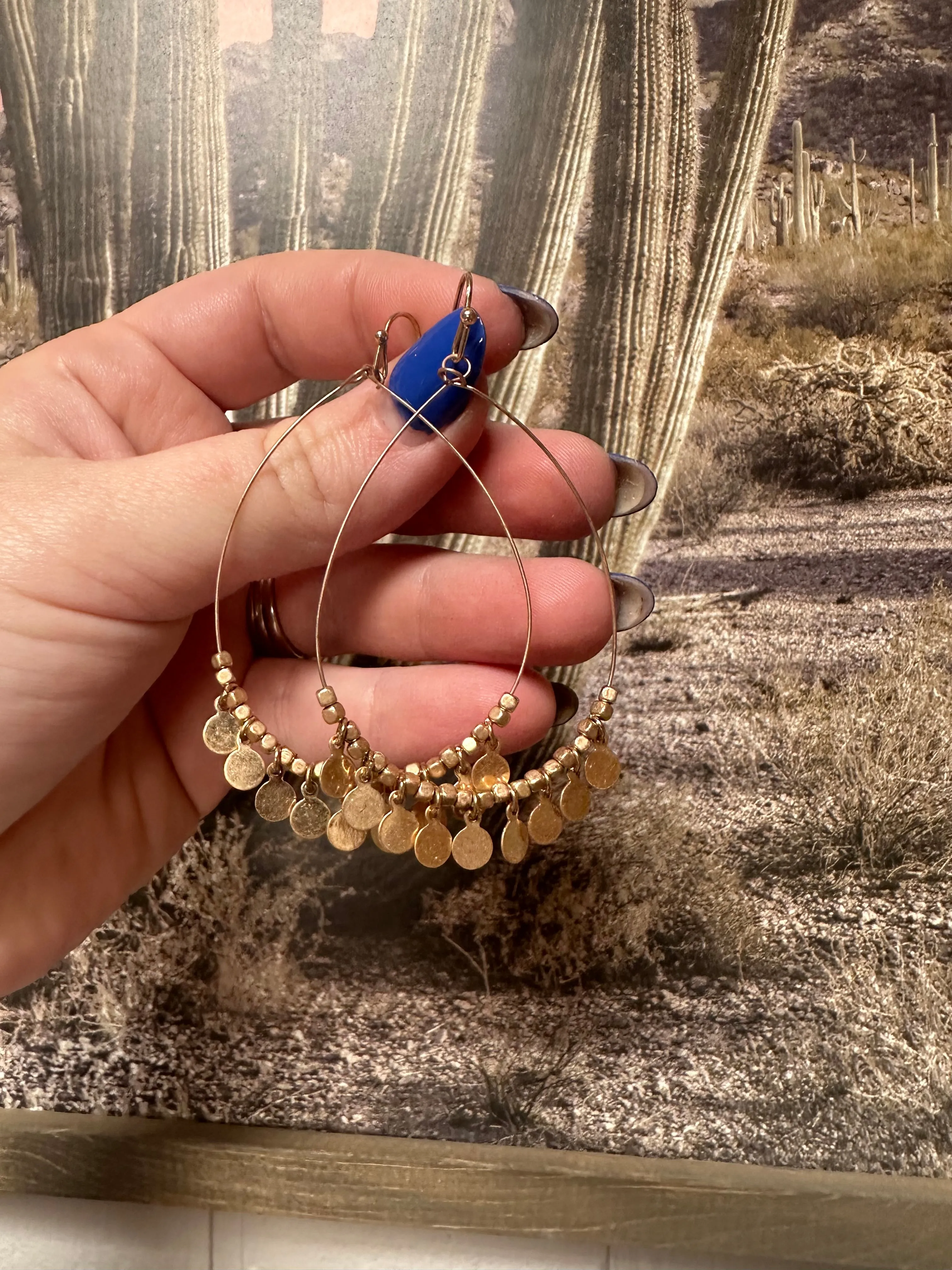 “The Golden Collection”  Round Disks Handmade Gold Plated Drop Earrings