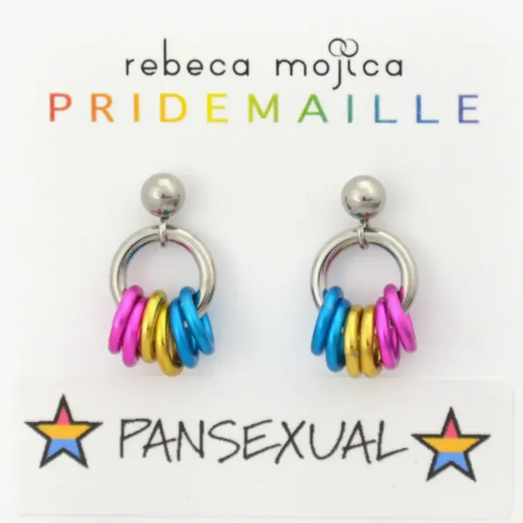 Tiny Hoop Flag Earrings - Pansexual Pride