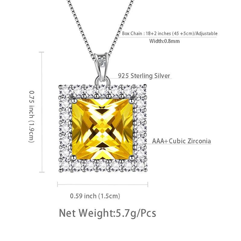 Tokyo Mart Square Birthstone November Citrine Necklace Pendant Women Girls Jewelry Birthday Gifts Sterling Silver