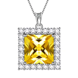 Tokyo Mart Square Birthstone November Citrine Necklace Pendant Women Girls Jewelry Birthday Gifts Sterling Silver