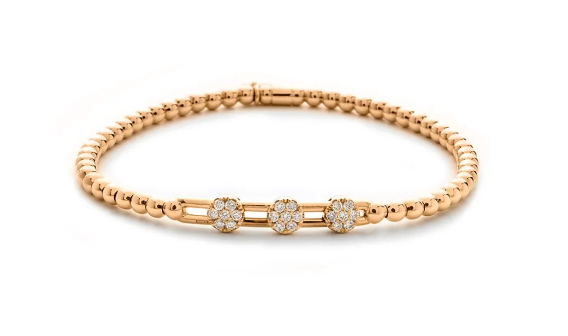 Tresore 0.19Ct Diamond Stretch Bracelet with Floating Stations in 18k Yellow Gold