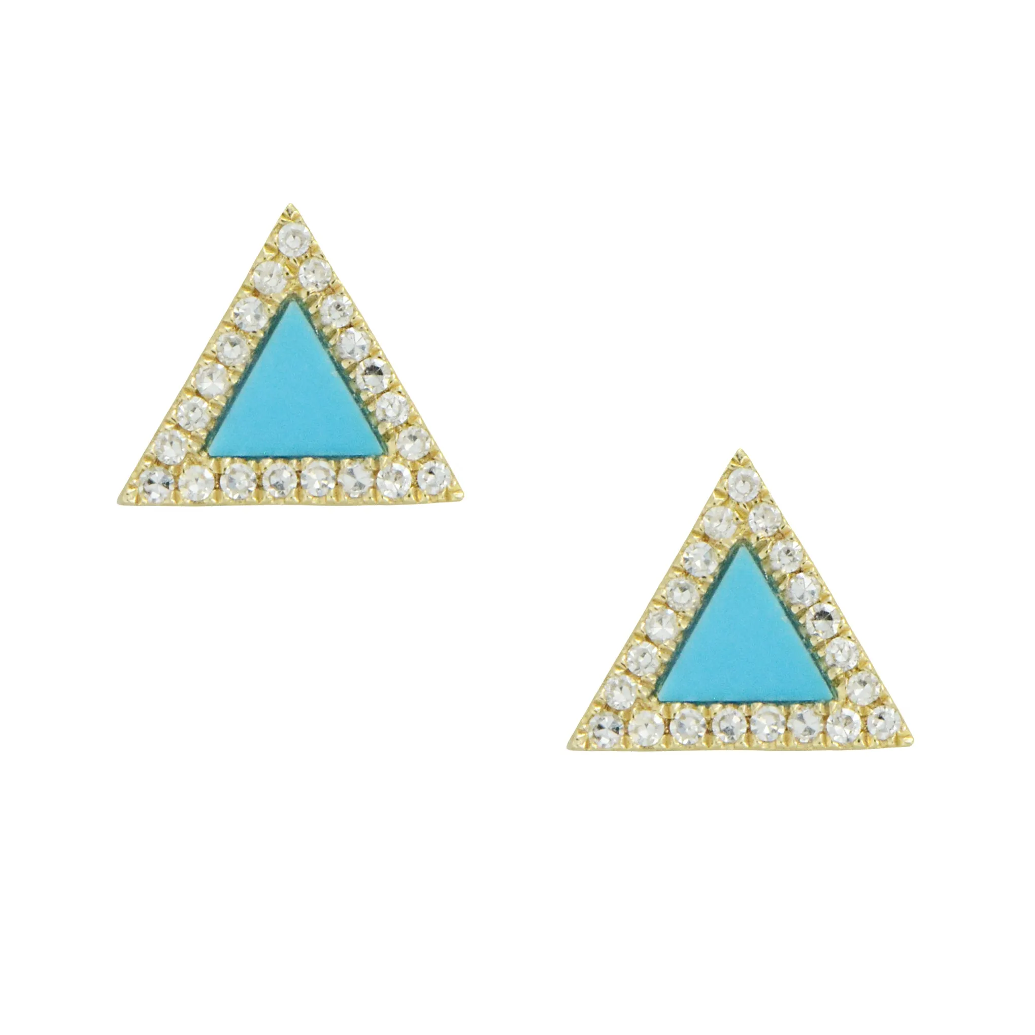 Triangle Turquoise Diamond Stud Earrings in 14k Gold