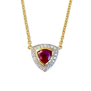 Trillion Ruby, Diamond, 18kt Yellow Gold and Platinum Pendant