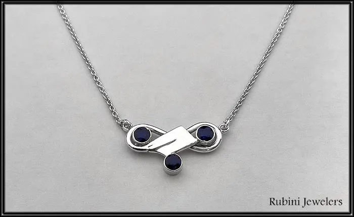 Trinity Sapphires and Small Rowing Hatchet Oar Necklace