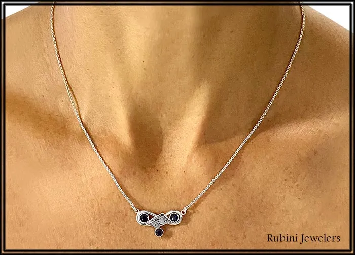 Trinity Sapphires and Small Rowing Hatchet Oar Necklace