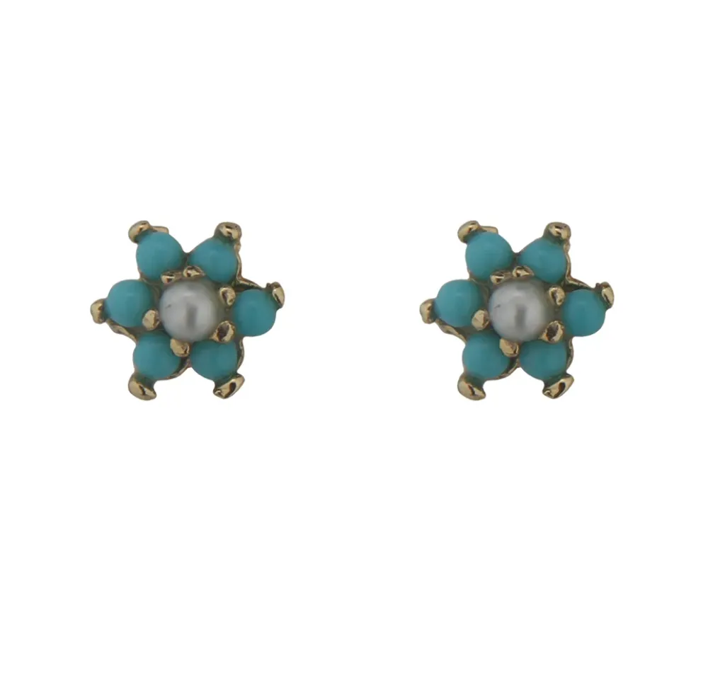 Turquoise and Pearl Flower Studs