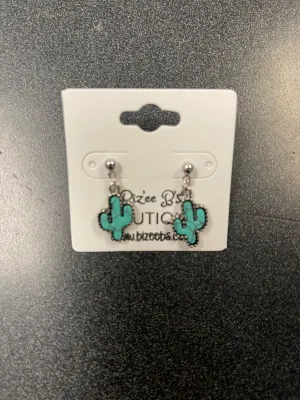 Turquoise Dainty Cactus Earrings