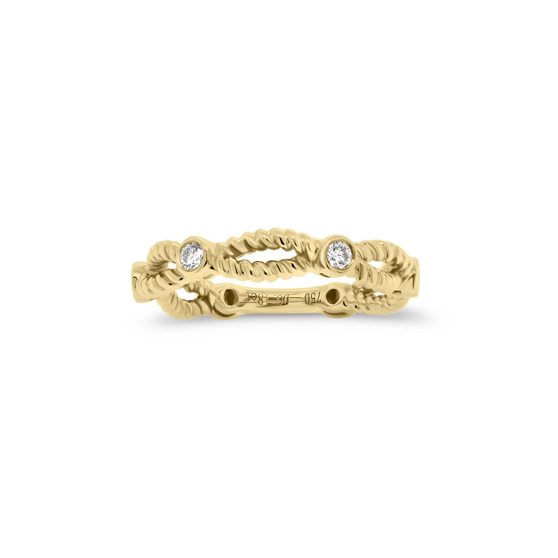 Twisted Gold Stackable Ring with Diamond Bezels