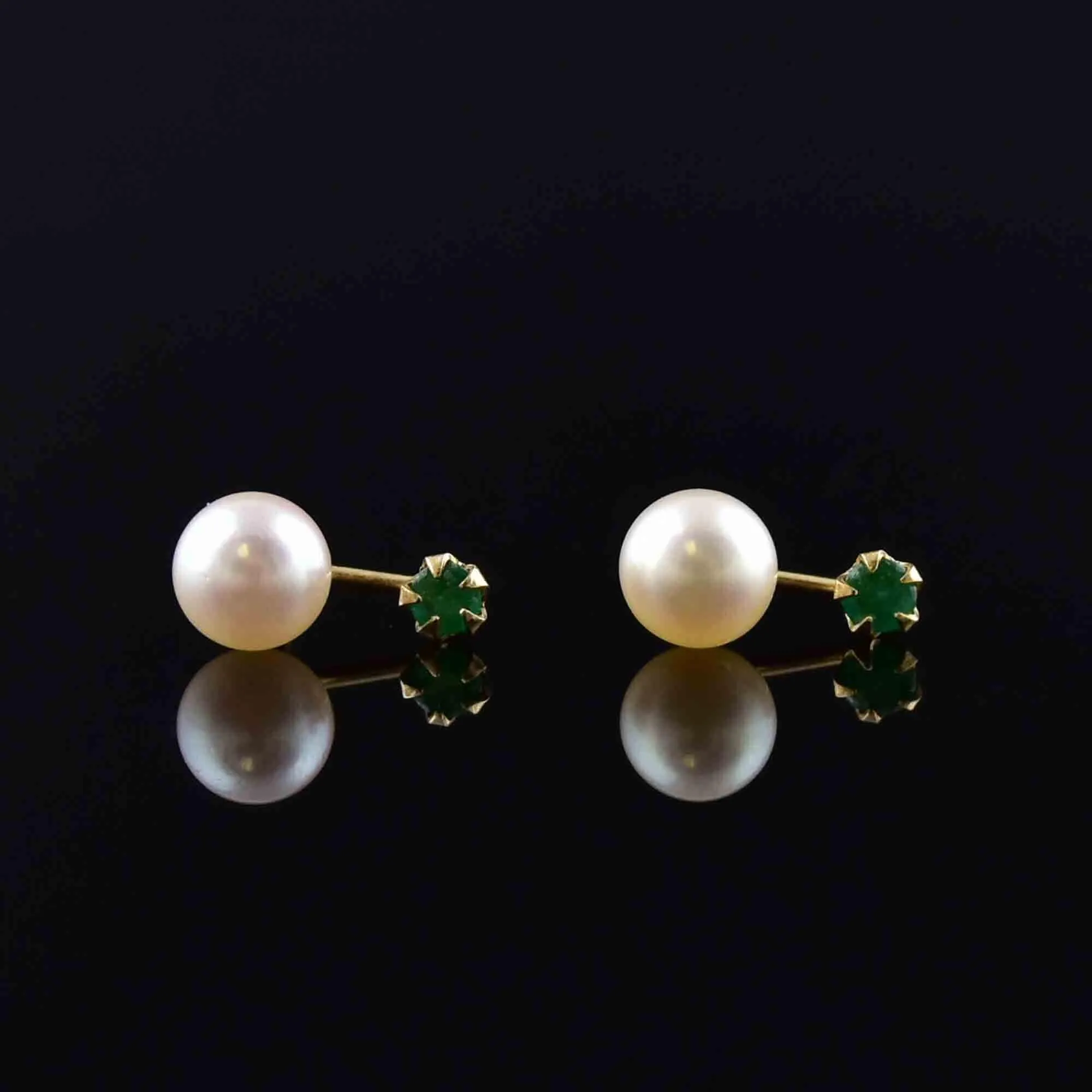 Vintage 14K Gold Emerald Pearl Stud Drop Earrings