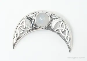 Vintage Designer Moonstone Celtic Sterling Silver Necklace Pendant