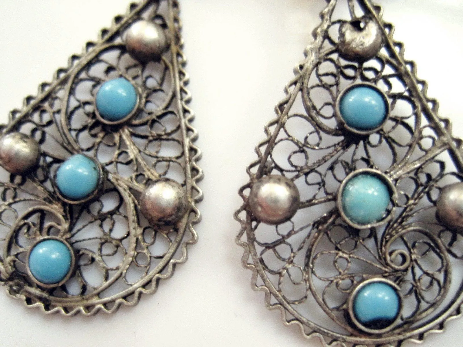 Vintage Egyptian Silver Filigree Ethnic Clip On Earrings