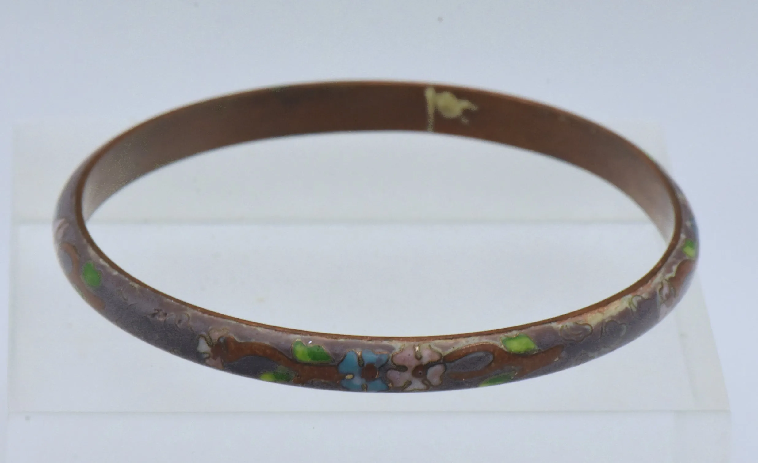 Vintage Grayish Purple Enamel Cloisonne Copper Bangle Bracelet - AS IS