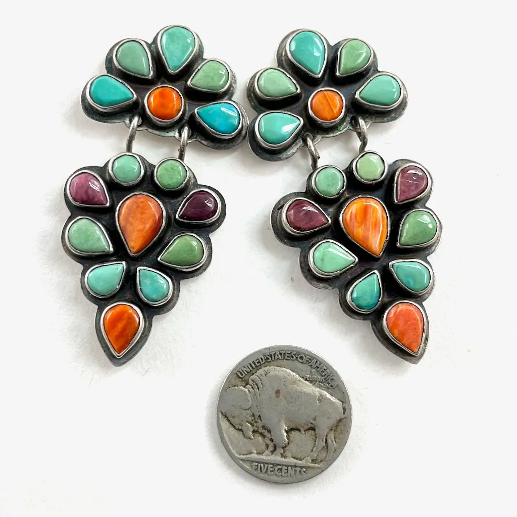 Vintage Multi Stone Earrings<br>By Oscar Betz