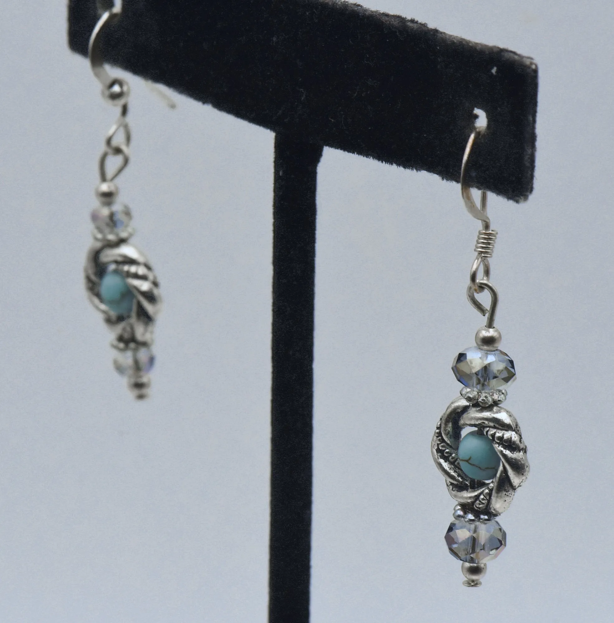 Vintage Silver Tone and Faux Turquoise Bead Dangle Earrings