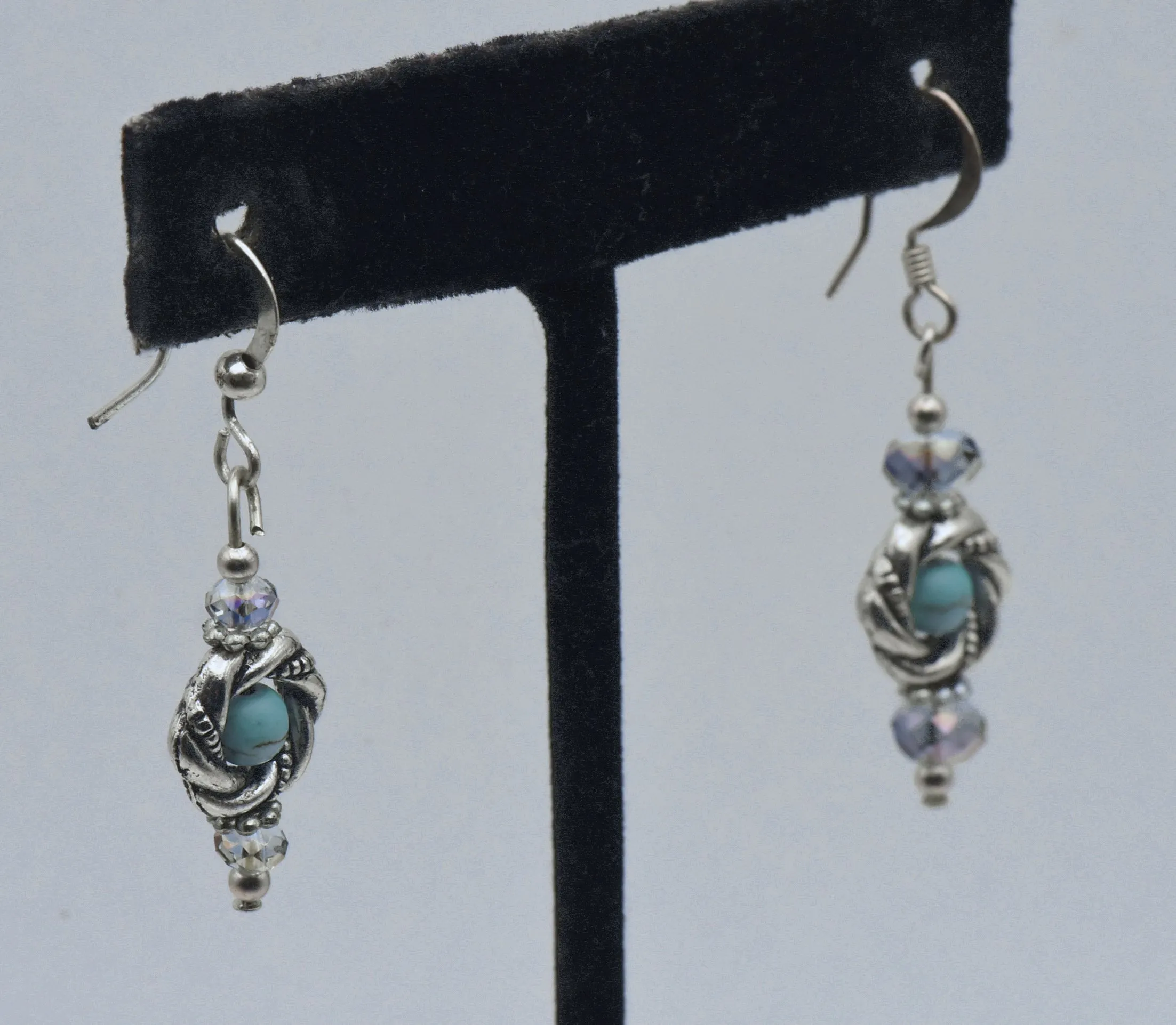 Vintage Silver Tone and Faux Turquoise Bead Dangle Earrings