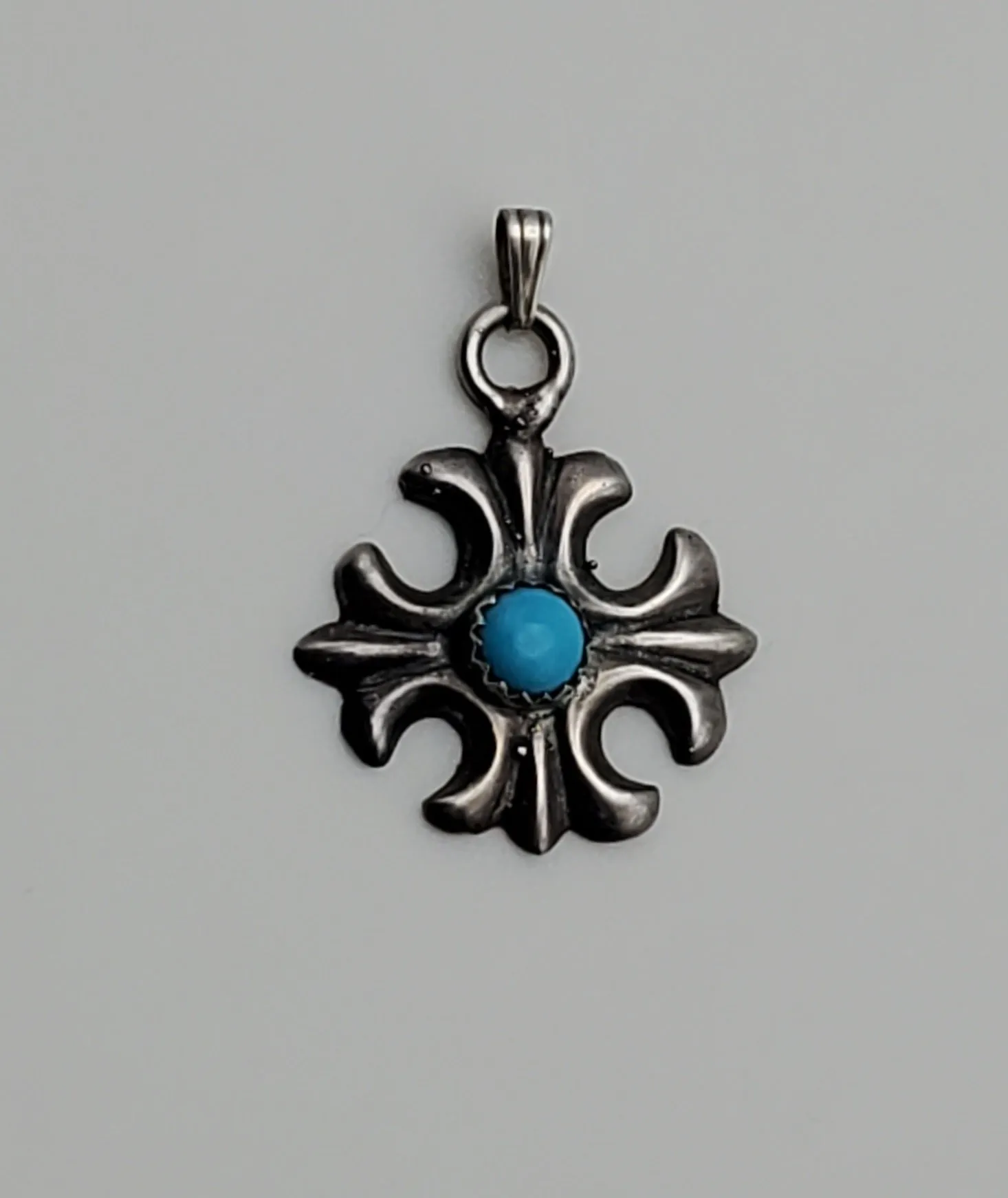 Vintage Sterling Silver Turquoise Cross Pendant