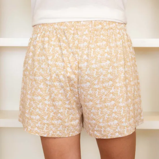 White & Gold Crown Pajama Shorts - XS