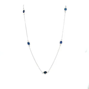 White Gold Sapphire Bezel Station Necklace (I7516)