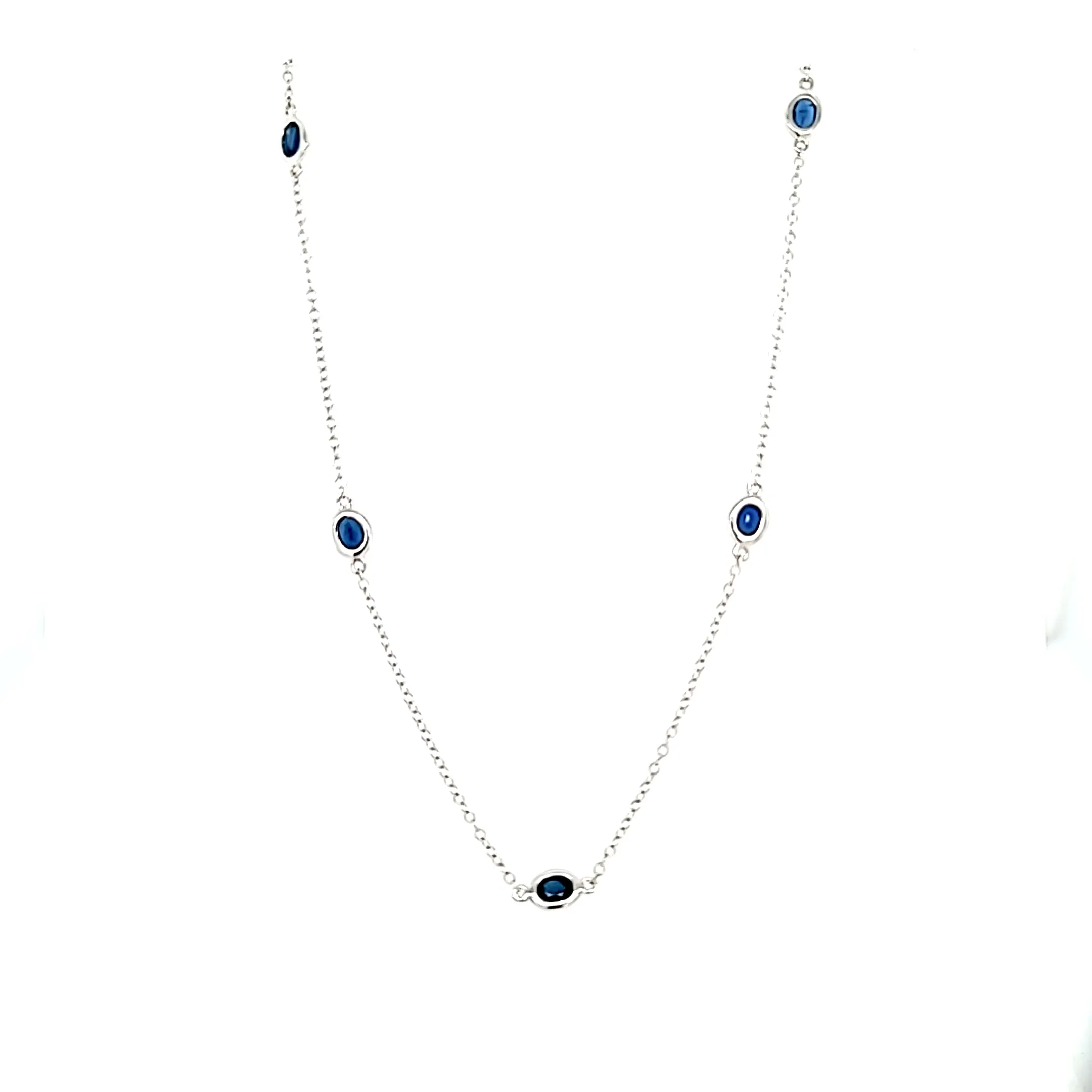 White Gold Sapphire Bezel Station Necklace (I7516)