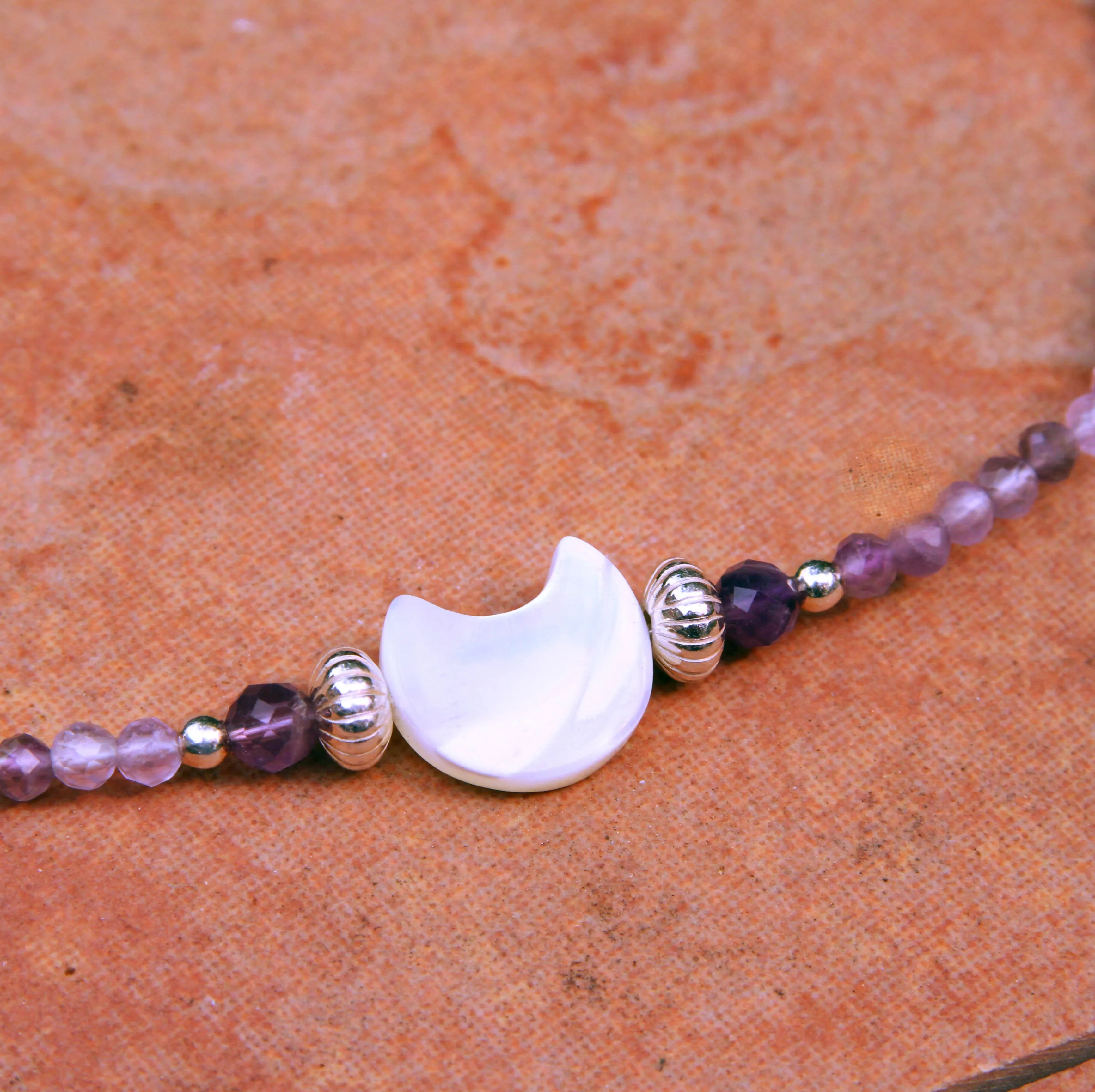 Women's Mother of Pearl Moon Gemstone Choker Necklaces