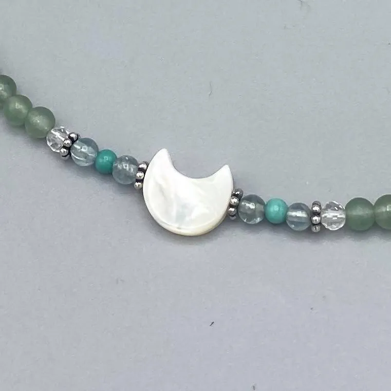 Women's Mother of Pearl Moon Gemstone Choker Necklaces